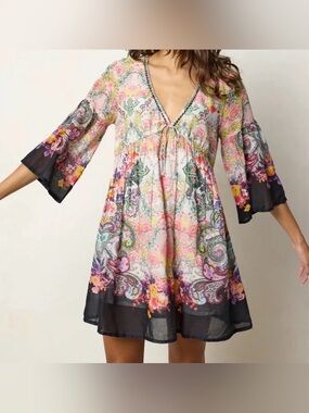 NATURAL LIFE Isabella Floral Paisley Boho Mini Dress - Size Medium